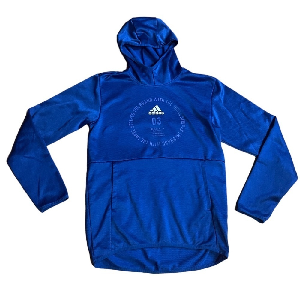 Adidas 3 Stripes Brand Mens Logo Royal Blue Pullover Hoodie Sweater S